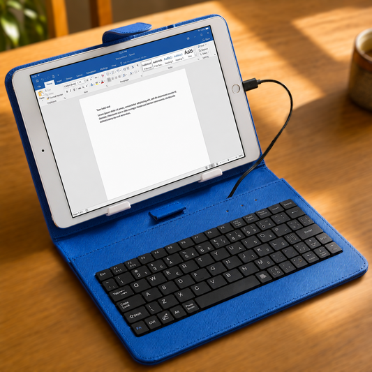 Portable Wired Tablet Keyboard With Pu Leather Flip Case And Stand (1 Pc)