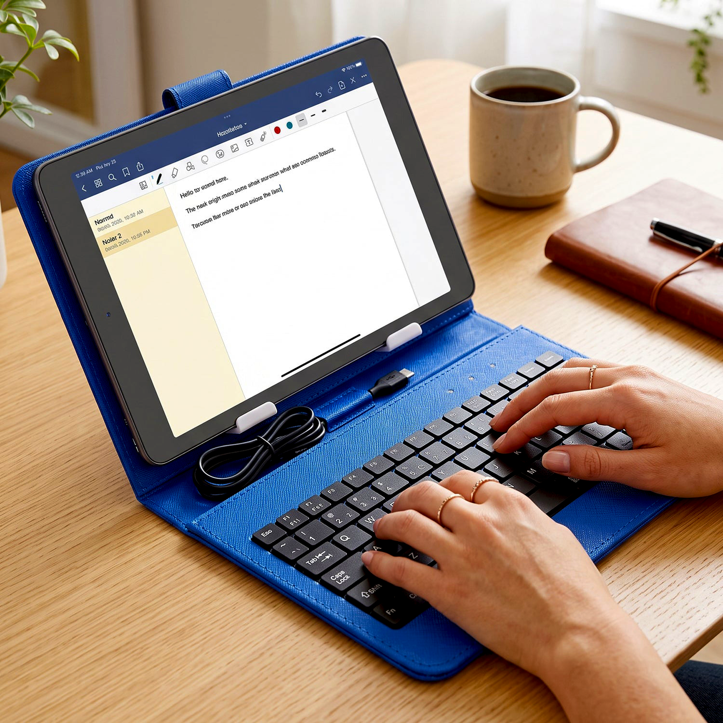 Portable Wired Tablet Keyboard With Pu Leather Flip Case And Stand (1 Pc)