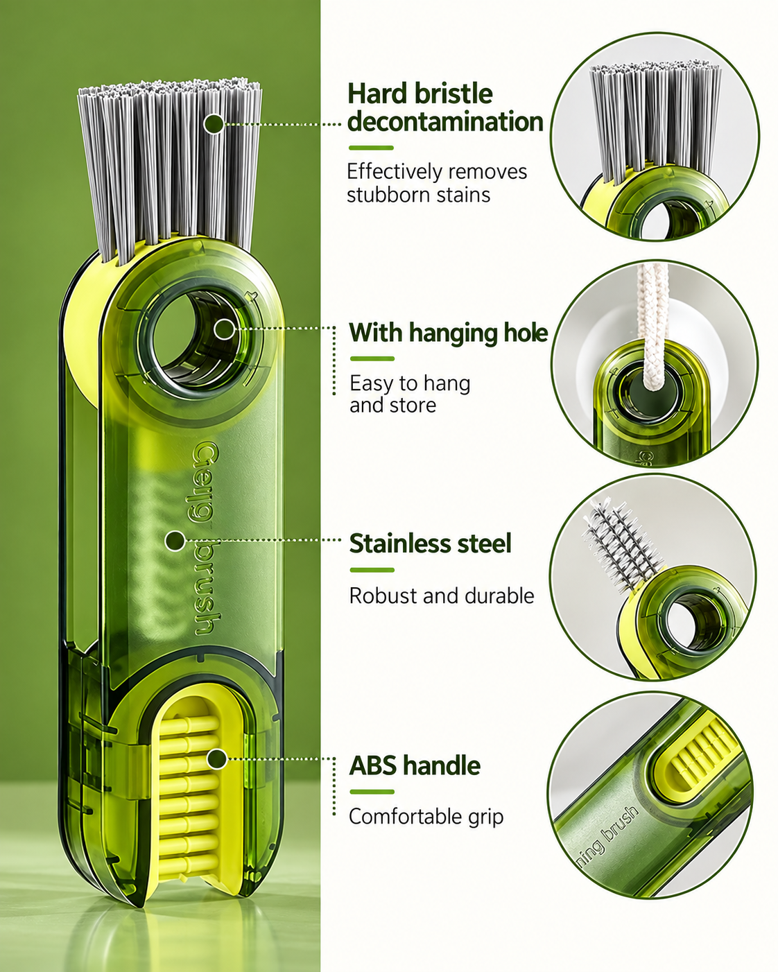 Multi-surface lime-green cleaning brush