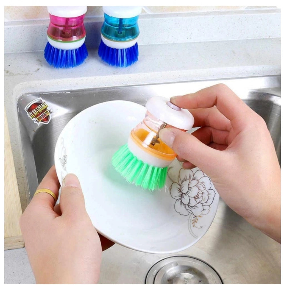Plastic Wash Basin Brush Cleaner with Soap Dispenser (Pack of 4)