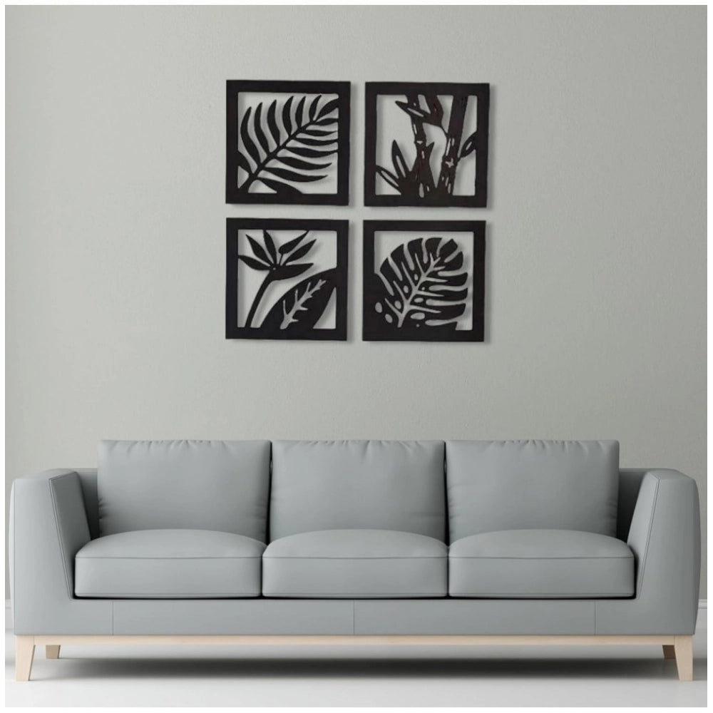 Wooden 4 Pieces Square Tree Leaf Wall Art Panel Frame