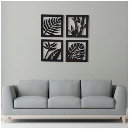 Wooden 4 Pieces Square Tree Leaf Wall Art Panel Frame