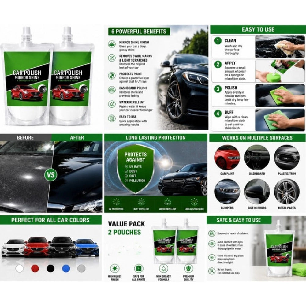 Car and Bike Polish Mirror Shine Liquid Pouches 100 ML (Pack of 2)