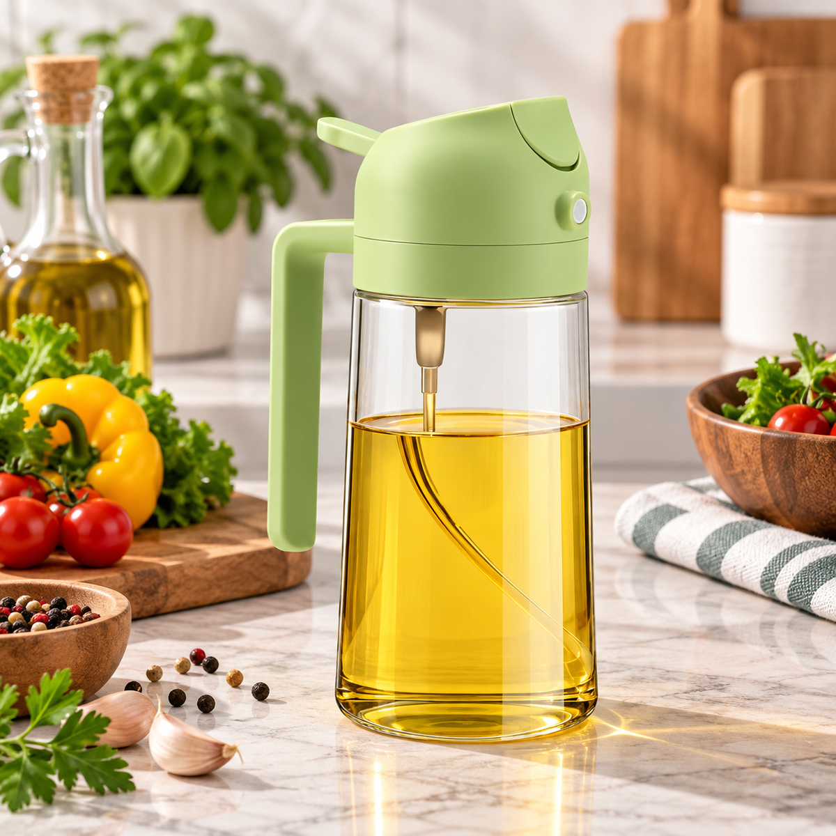 2 In 1 Oil Dispenser & Sprayer Bottle For Kitchen